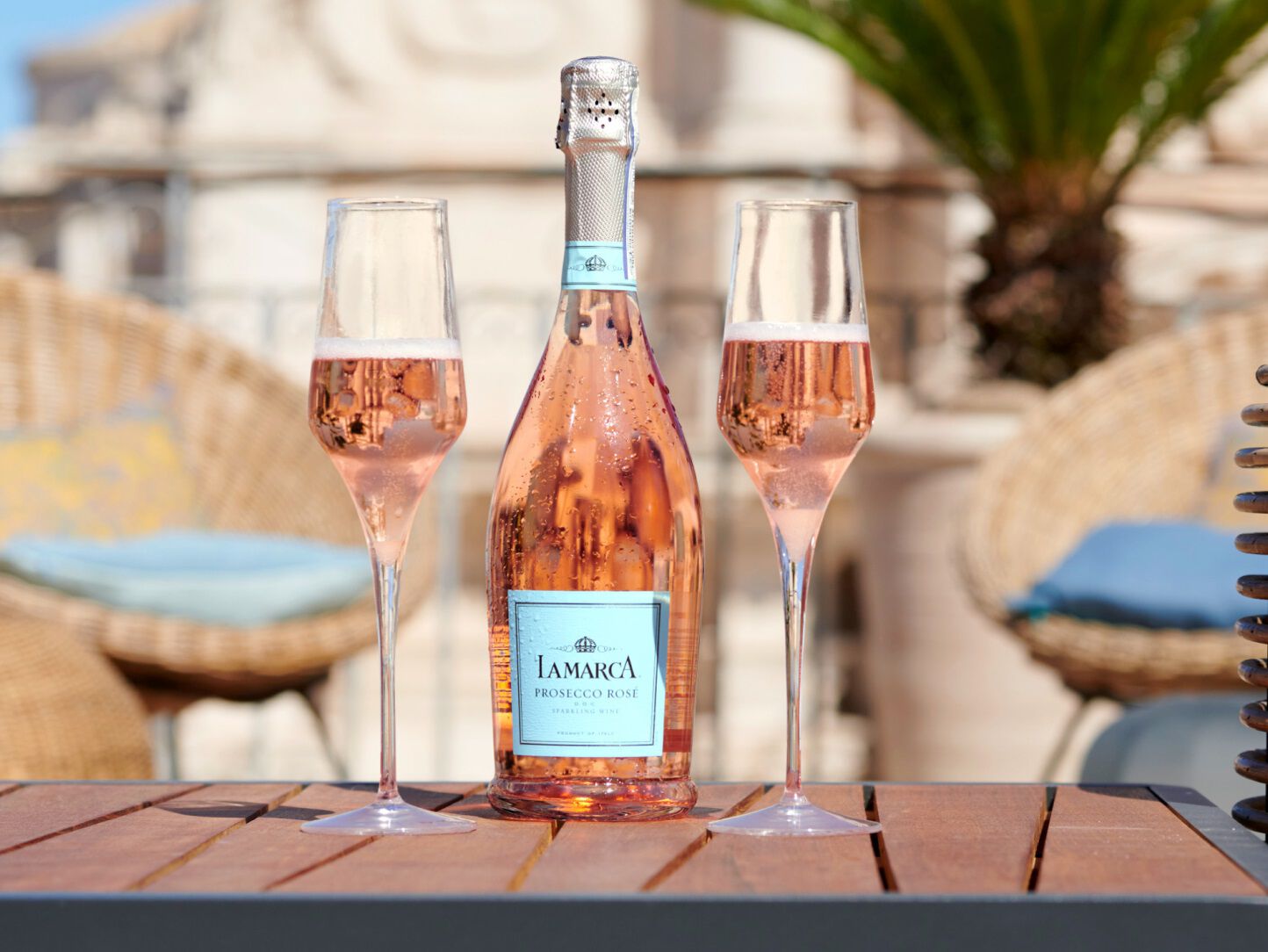 La Marco Prosecco Ros&eacute; Bottle and Glasses